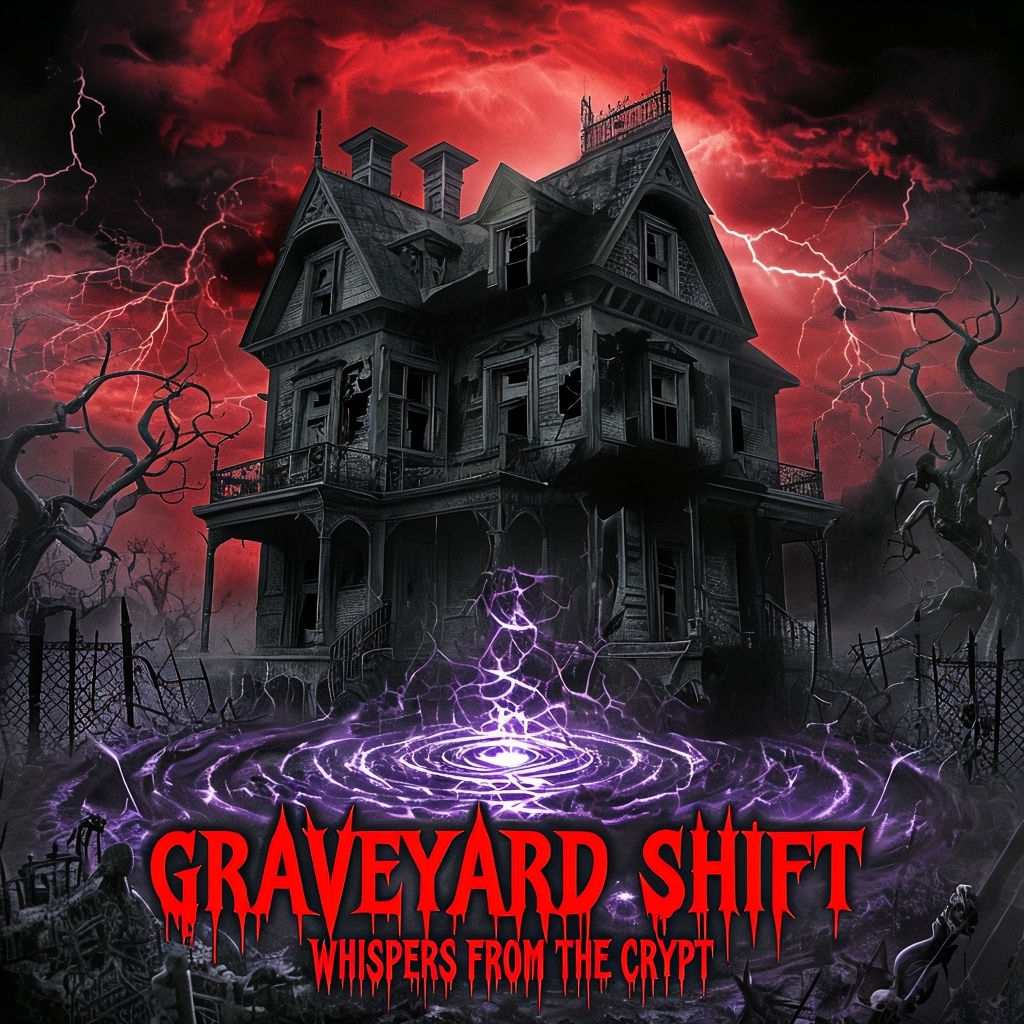 Eerie Gothic Victorian Mansion with Graveyard Shift Album Cover