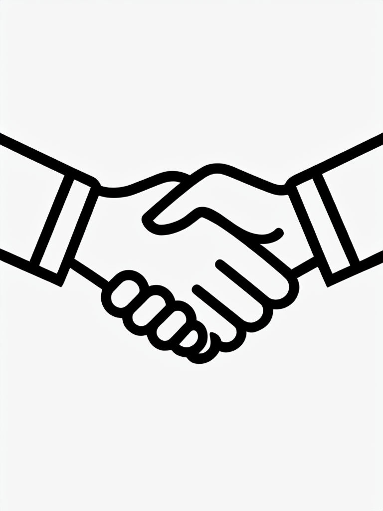 Minimalist Black Line Handshake Icon for Collaboration Coloring Book Pages
