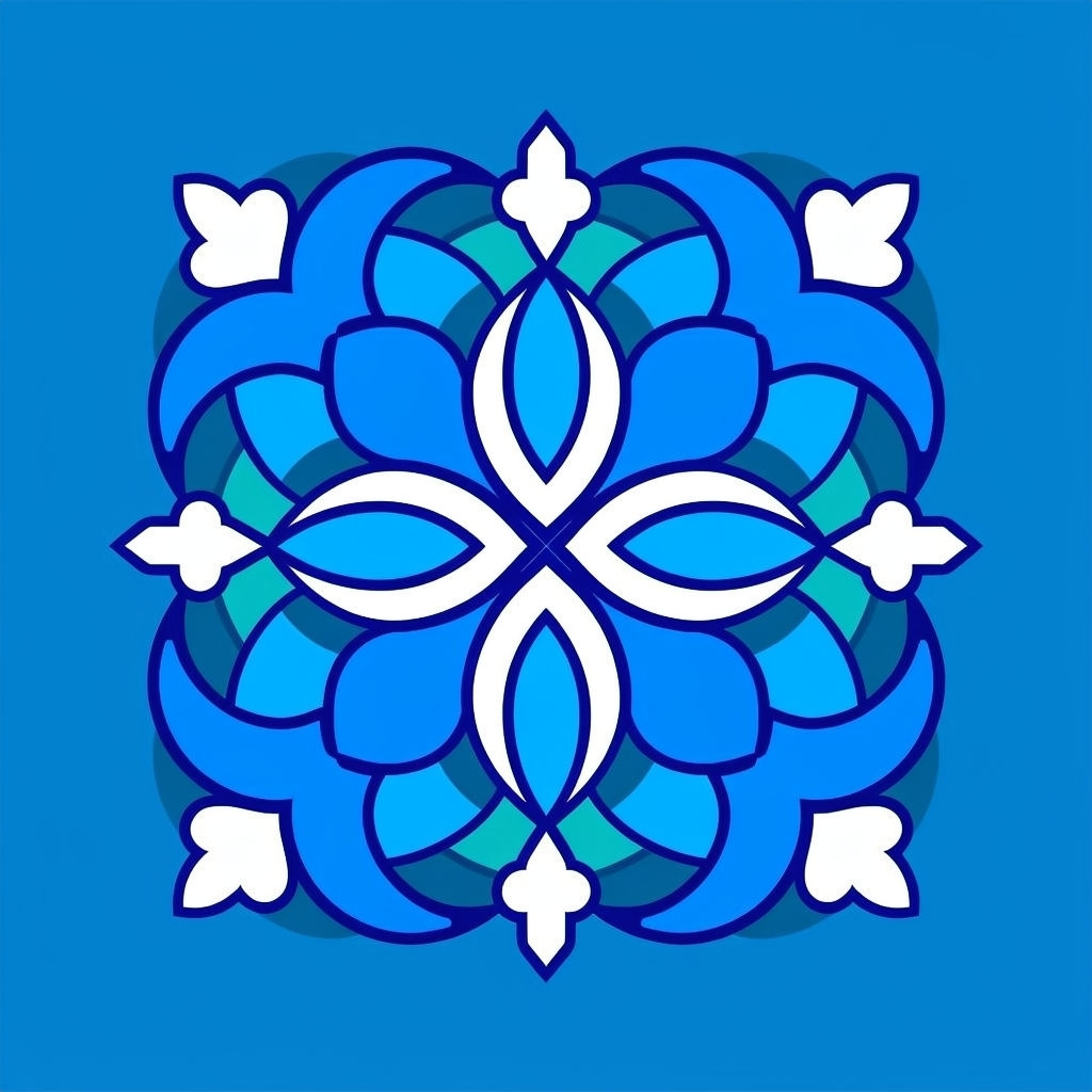 Symmetrical Abstract Floral Blue Design with Hearts Sticker