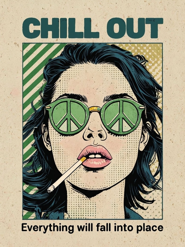 Vintage Comic Style Portrait of Woman with Chill Out Text Poster