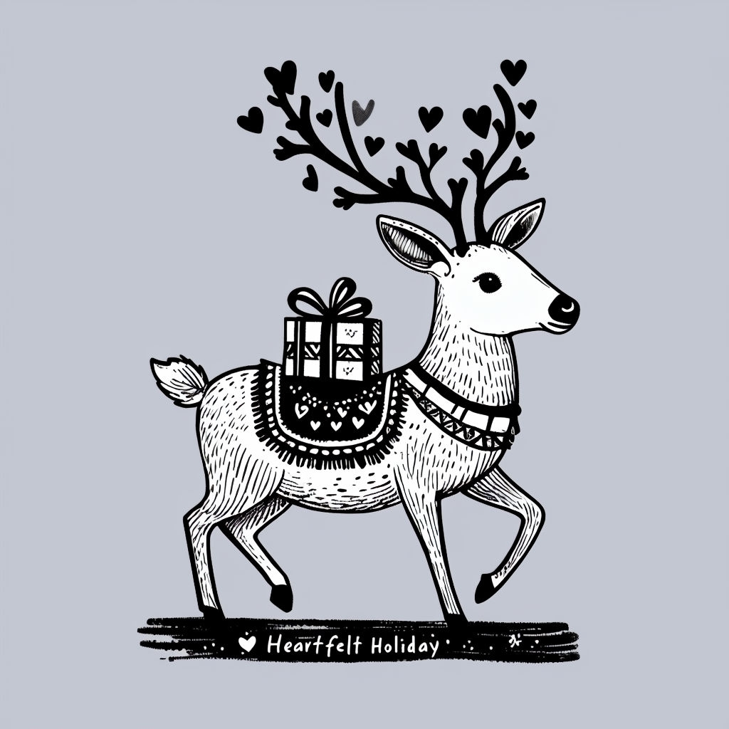 Heartfelt Holiday Whimsical Reindeer Hand-Drawn T-Shirt