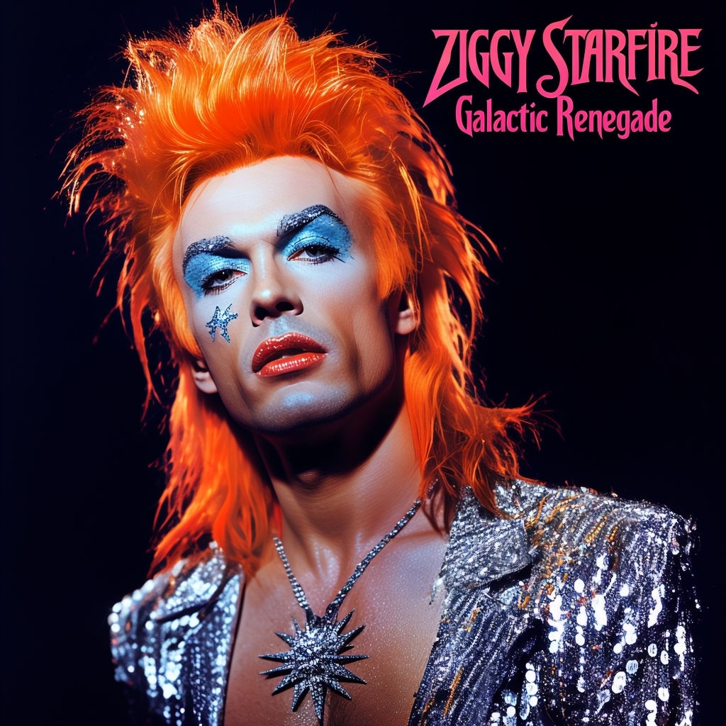 Flamboyant Glam Rock Portrait of Ziggy Starfire Album Cover