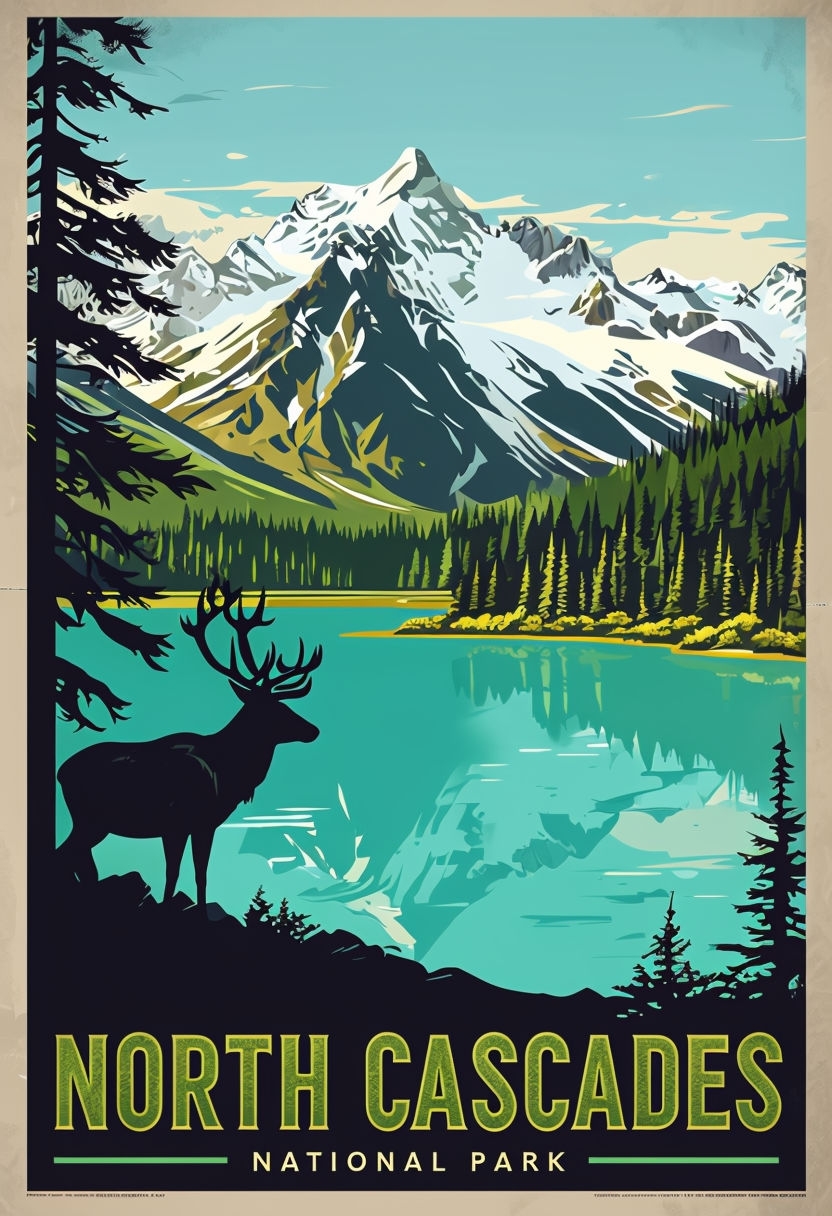 Vibrant Vintage North Cascades National Park Travel Poster