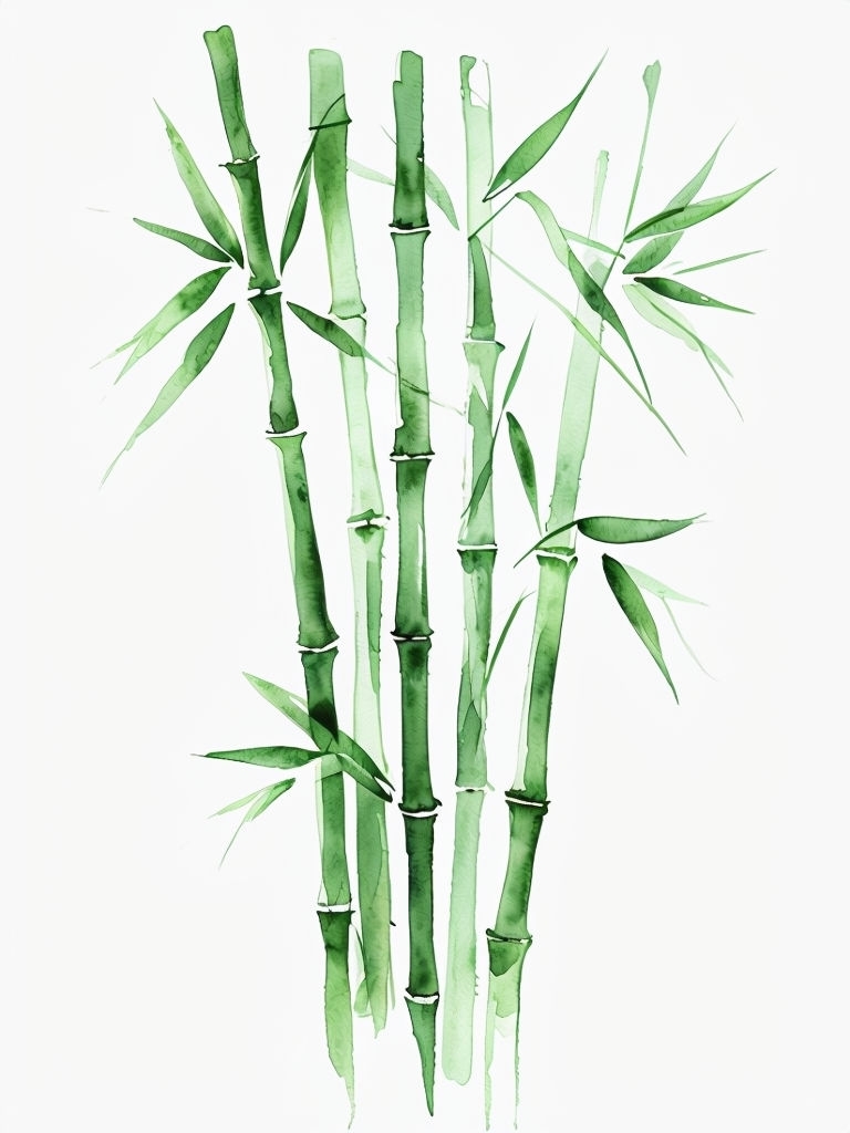 Elegant Minimalist Bamboo Watercolor Art on White Background