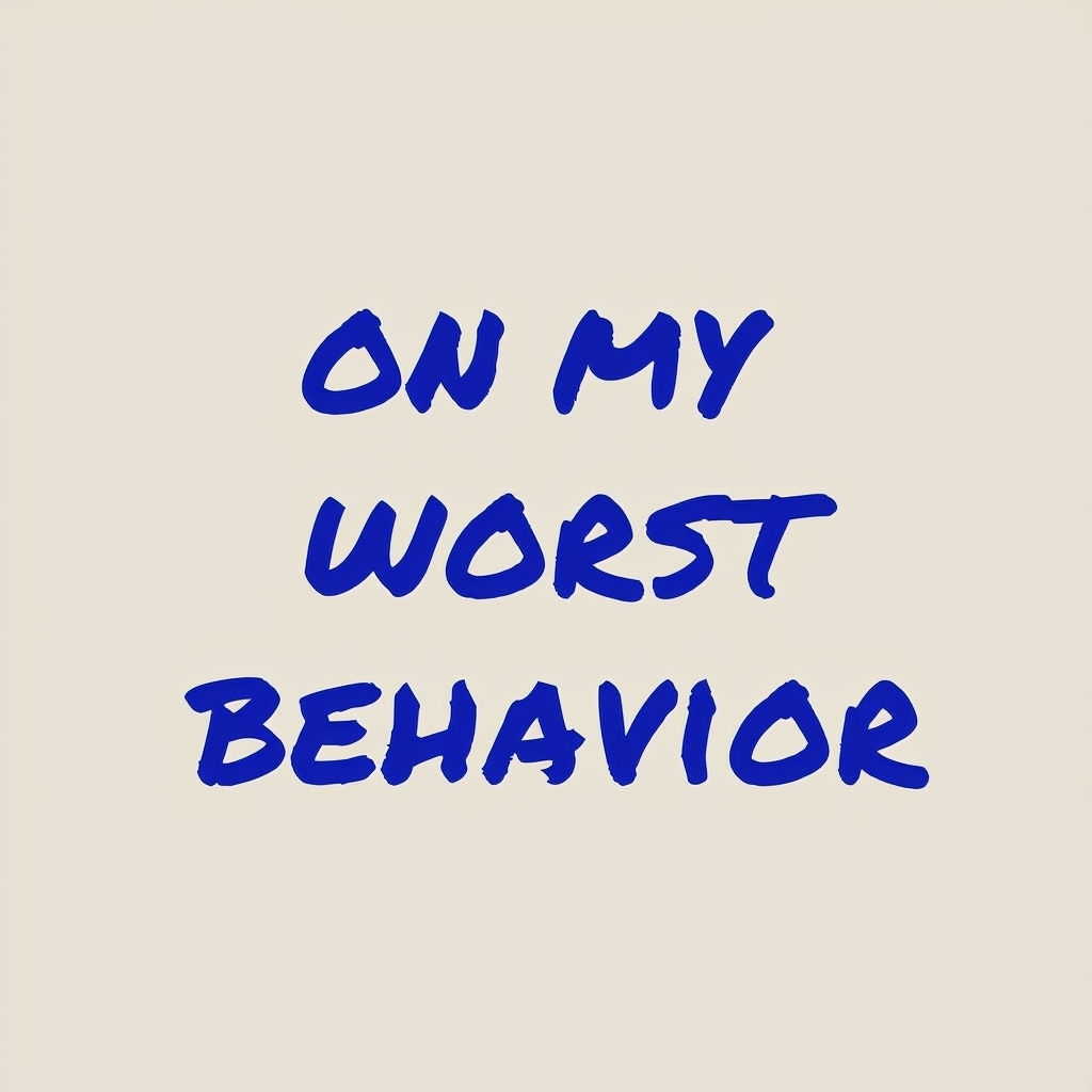 On My Worst Behavior Navy Text Minimalist Hat Design