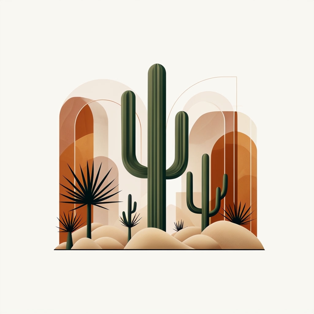 Serene Minimalist Desert Landscape with Cactus Sticker