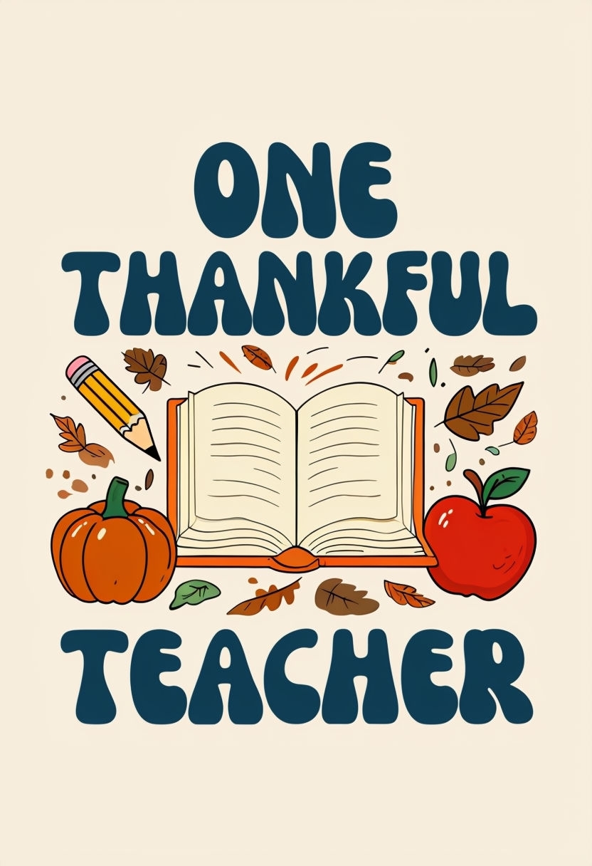 Whimsical One Thankful Teacher Design with Open Book Poster