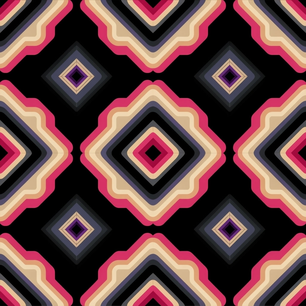 Vibrant Retro Geometric Diamond Pattern on Black Background Seamless Pattern