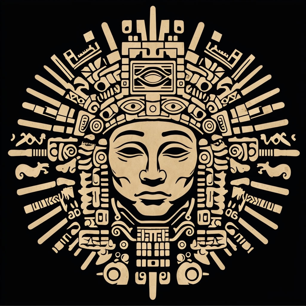 Intricate Mesoamerican Aztec Face Design T-Shirt