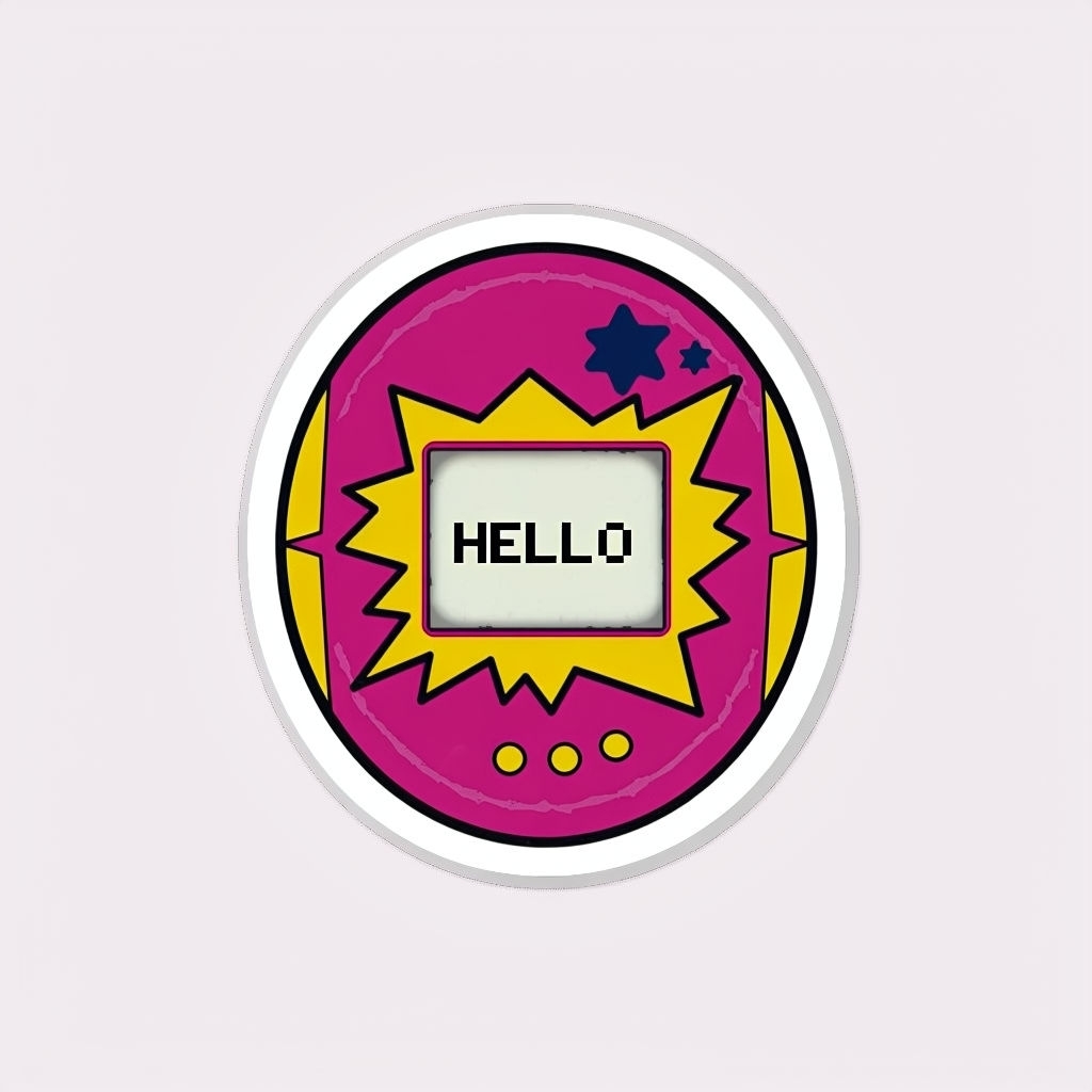Retro Tamagotchi Inspired Sticker with Pixel Art Design