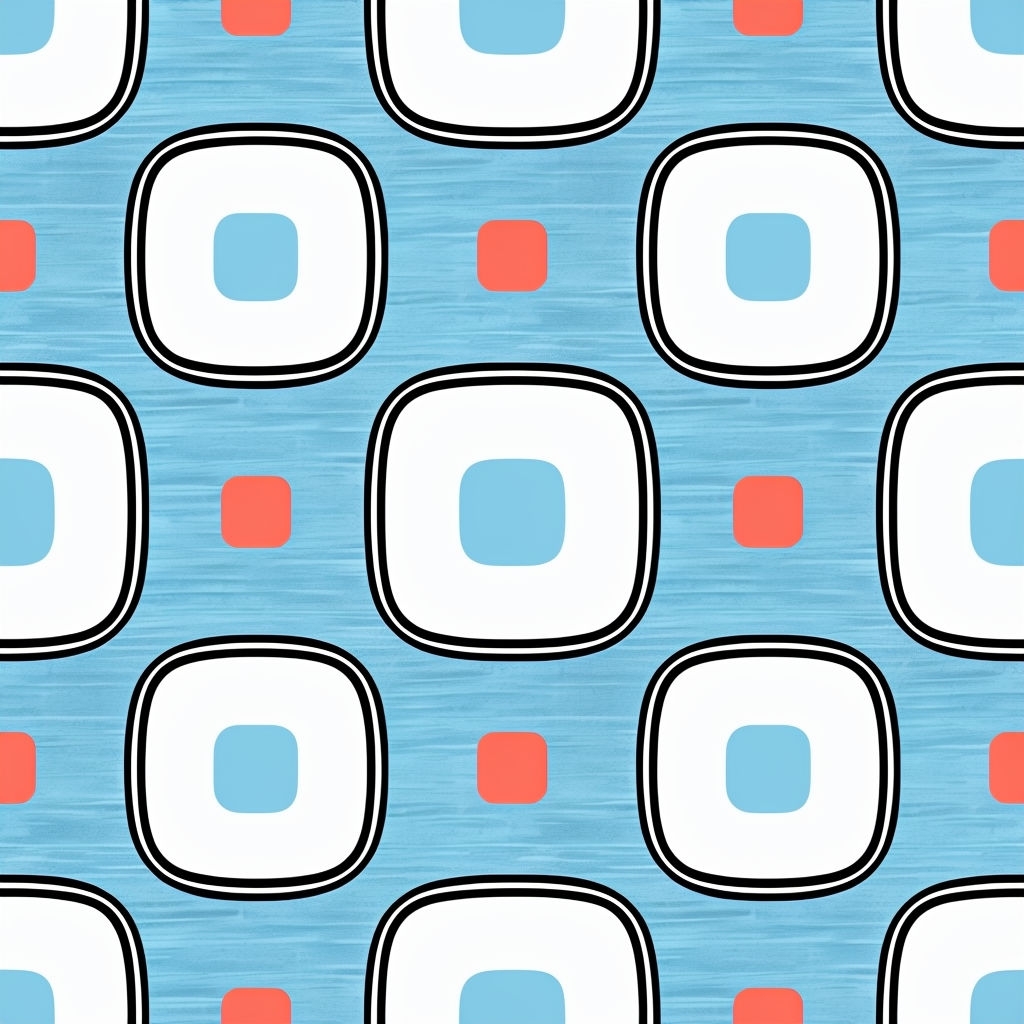 Symmetrical Geometric Pattern with Coral Red and Sky Blue Design Seamless Pattern