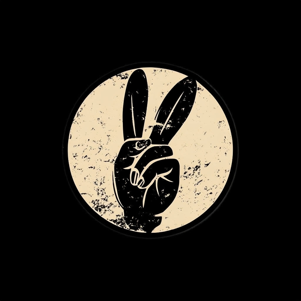 Minimalist Bunny Ears Hand Silhouette Vintage T-Shirt