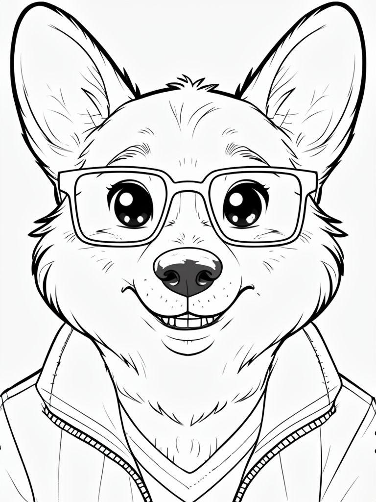 Friendly Anthropomorphic Dog Character Line Drawing Coloring Page