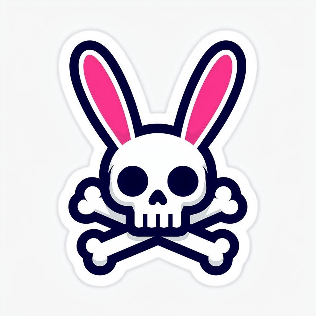 Playful Edgy Rabbit Skull Cartoon Sticker Design