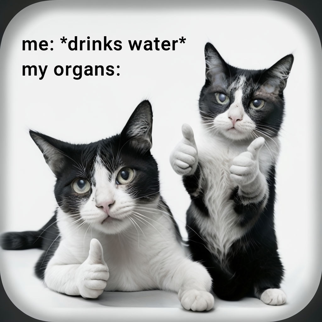 Humorous Cats Thumbs-Up Meme About Drinking Water Illustration
