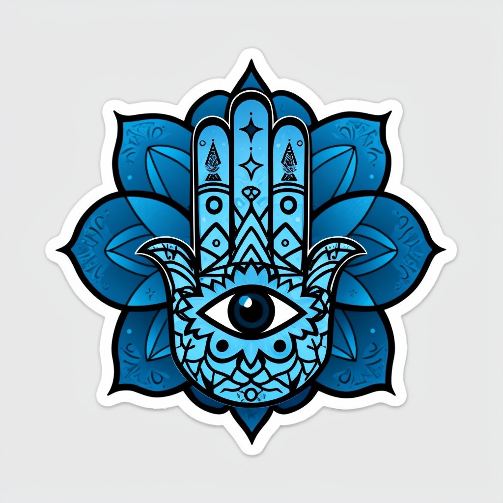 Decorative Hamsa and Lotus Flower Sticker Design