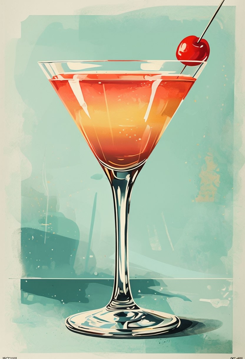 Vintage Martini Glass Cocktail Illustration Art