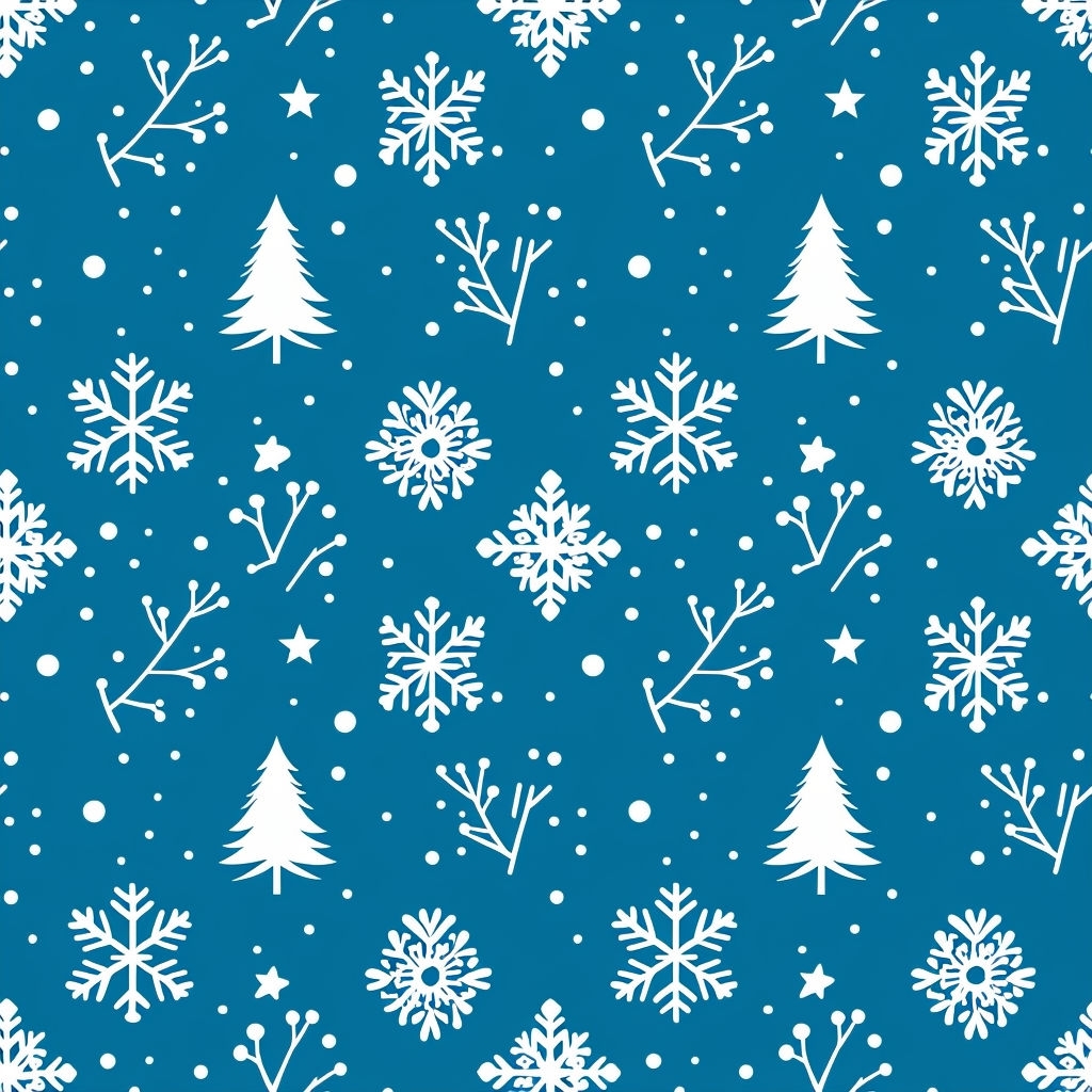 Festive White Winter Elements on Teal Blue Seamless Pattern