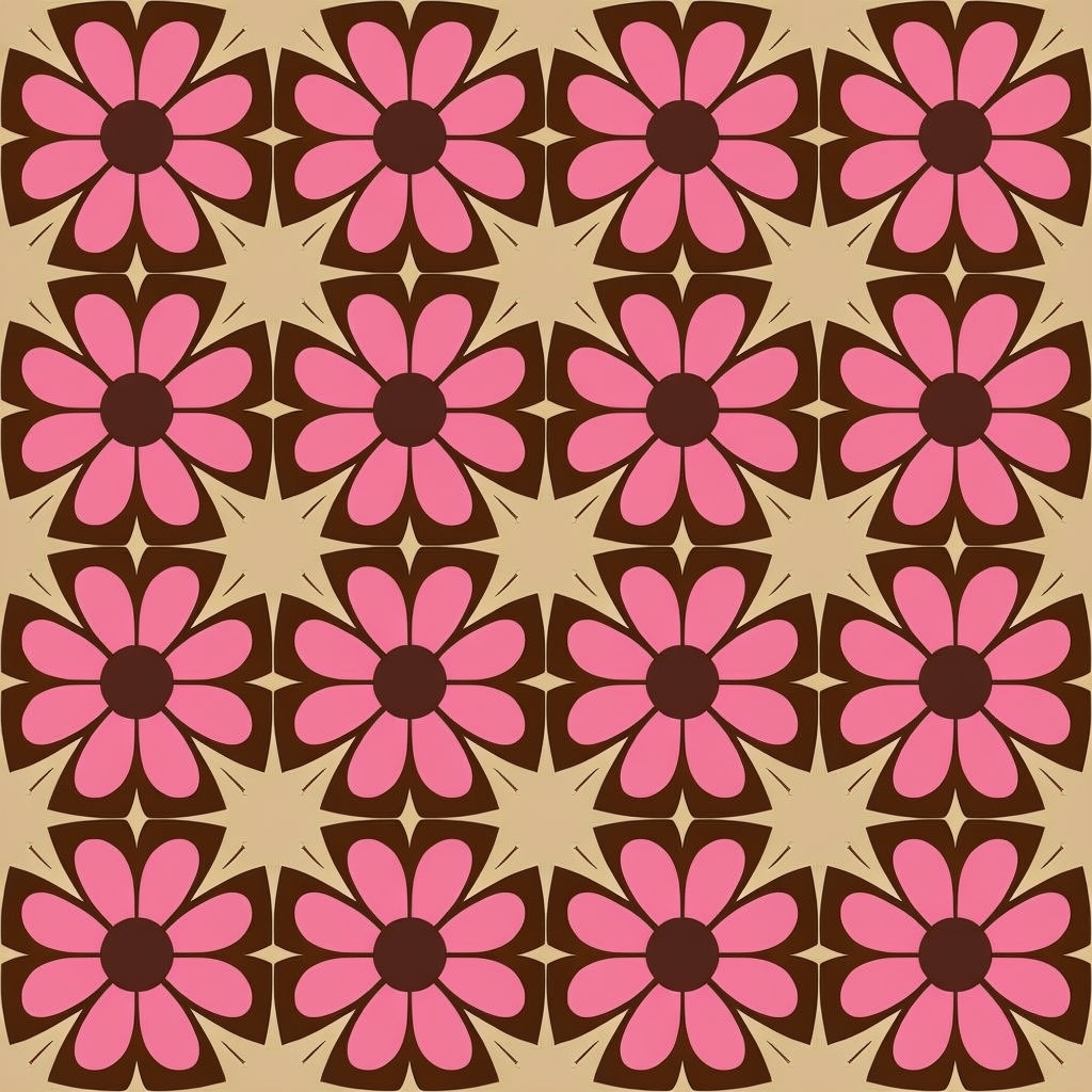 Vintage Retro Geometric Floral Pattern in Pink and Brown Seamless Pattern
