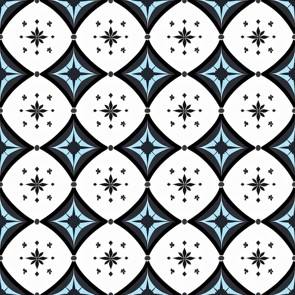 Black Diamond Grid Pattern with Light Blue Sections Seamless Pattern